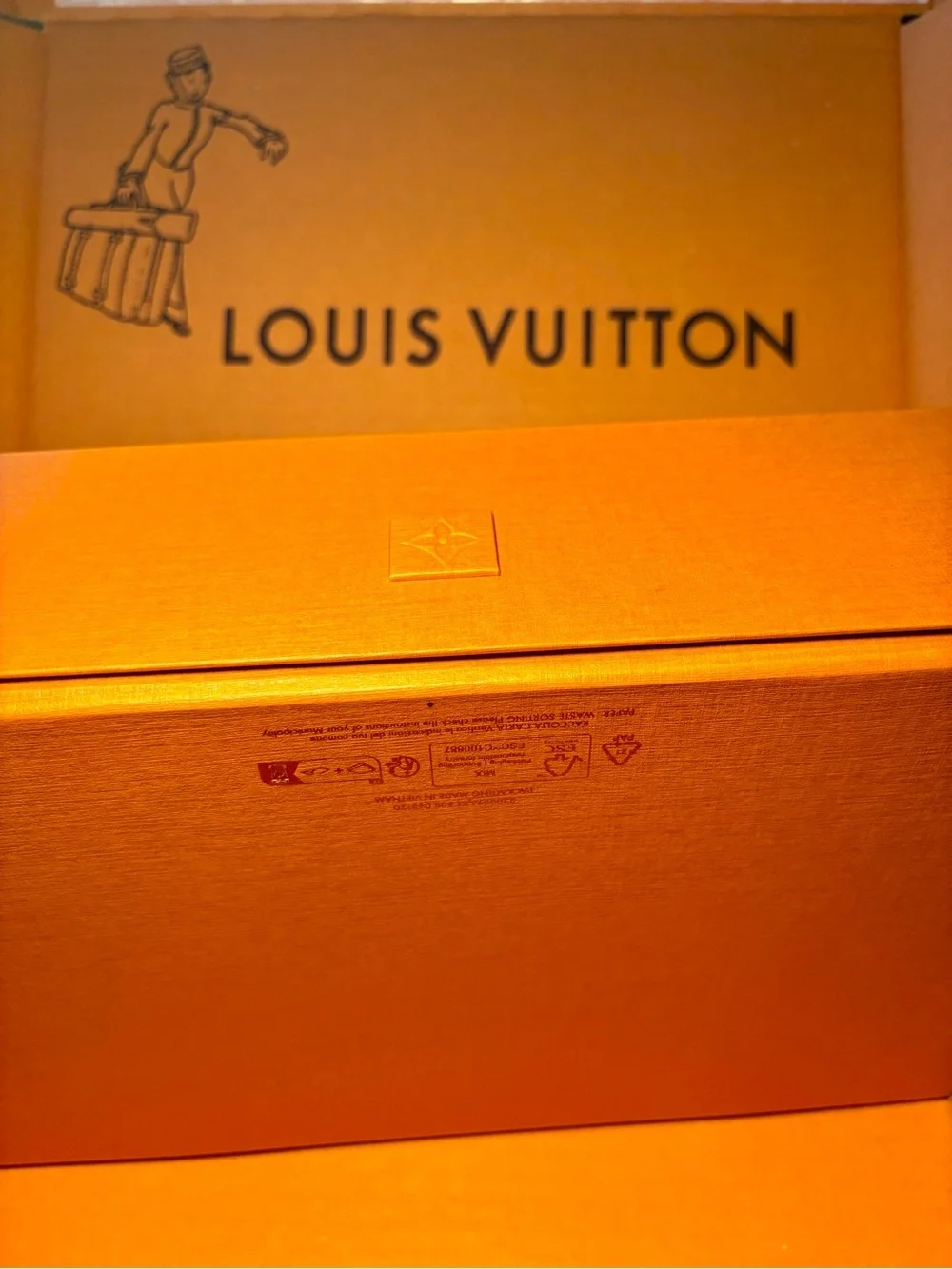 Authentic Louis Vuitton Signature Orange Textured Gift Box Approx.11” x 7” x 3”